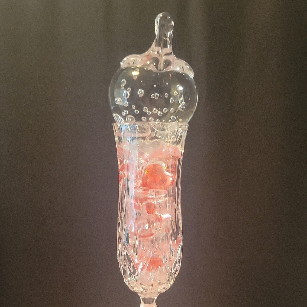 "Romance", Glitter Resin In Crystal Or Glass Champagne Glass W/ Strawberry Top